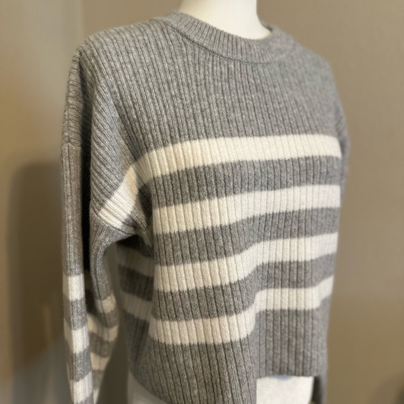 Pink Rose Sweaters - Pink Rose Stripe Grey Sweater Size: Medium